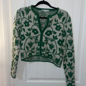 Zara green floral cardigan sweater XS
